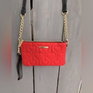 Betsy Johnston Red Leather Quilted Crossbody with Portable Charger. NWOT